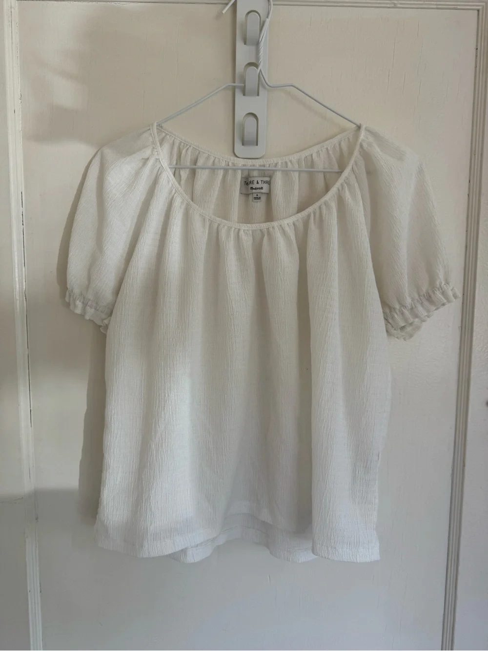 Madewell Cream Textured Short Sleeve Peasant Blouse